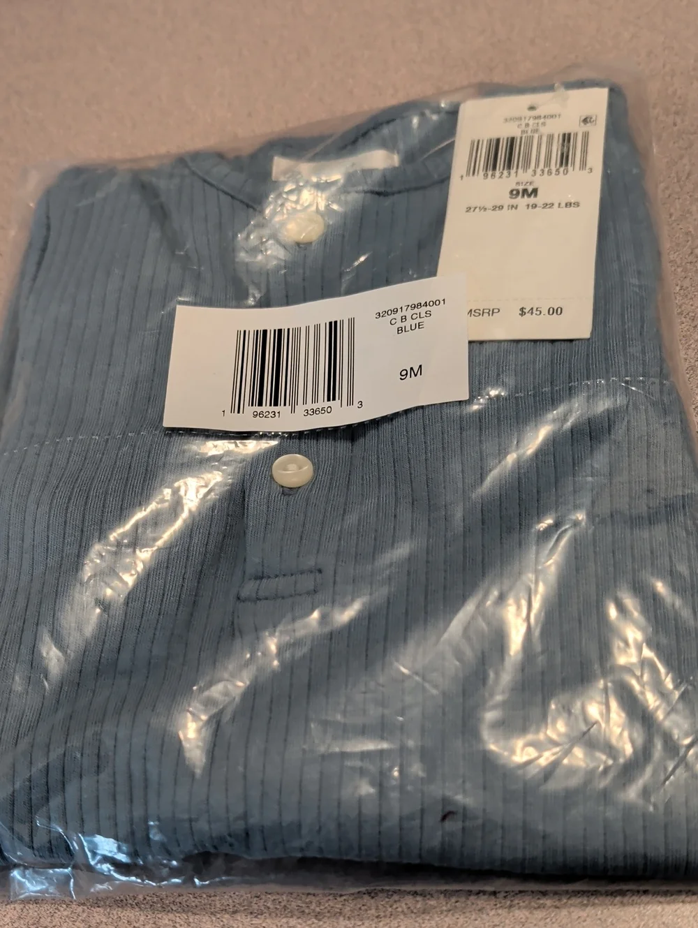 Ralph Lauren Ribbed Blue Button-Front Top Comfortable onesie New with Tags 9 mos